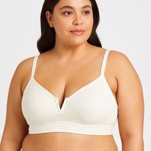 Shade Shore Beige Ribbed Fabric‎ V Neck Front Notch Seimsuit Top 38DD